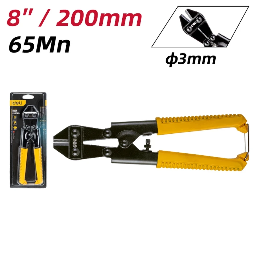 Deli EDL2685C Wire Cutter 8 inch - 65Mn Manganese Steel Pliers, Blackened Rust Resistant Finish, 56 HRC High Hardness, Sharp Shear Edge for Heavy-Duty Cutting (YELLOW)
