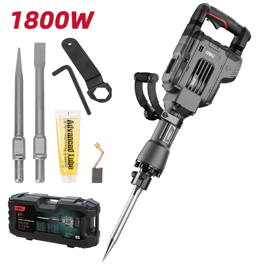 EDE-DG15-2E Professional Demolition Breaker 1800W - Extreme 65J Impact Energy, 2100 BPM, SDS-HEX System, High-Volume Cylinder (Red)