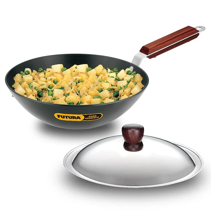 Hawkins AFFK25G 2.5L Hard Anodised Deep Fry Pan (Kadhai) | Round Bottom | Toughened Glass Lid | Metal Spoon Friendly | Black