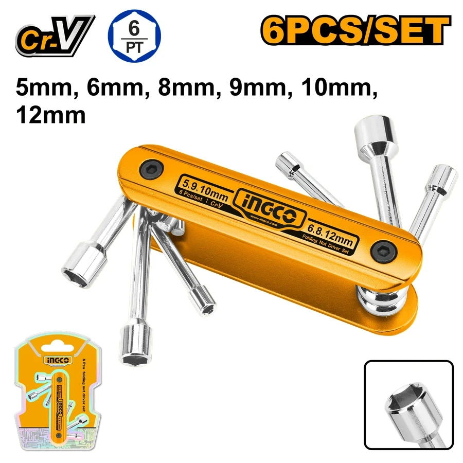Professional 6 Pcs Folding Nut Driver Set | HFND0601 | Cr-V + Aluminum | 5mm - 12mm