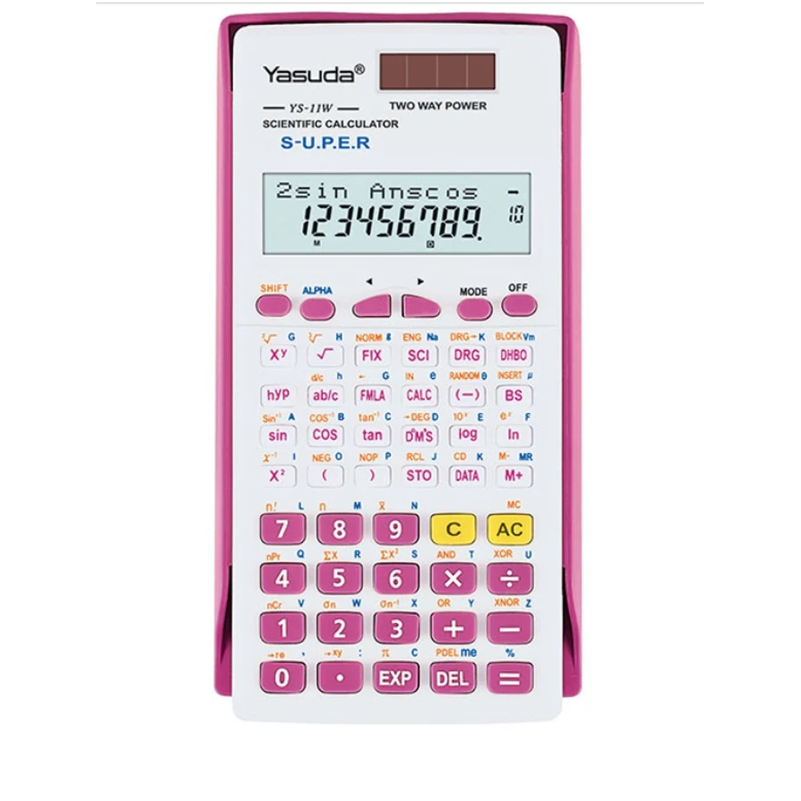 Yasuda YS-11WS Scientific Calculator - Pink Color, Powered by 2 AA Battery, with FLMA and Reset Buttons
