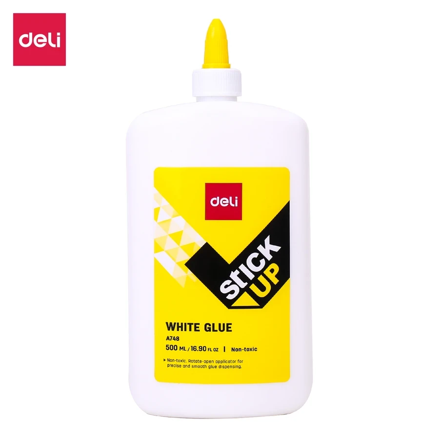 Deli A74813 Giant Washable White Glue - 500mL Bulk Non-Toxic Adhesive with Twist-Lock Precision Tip