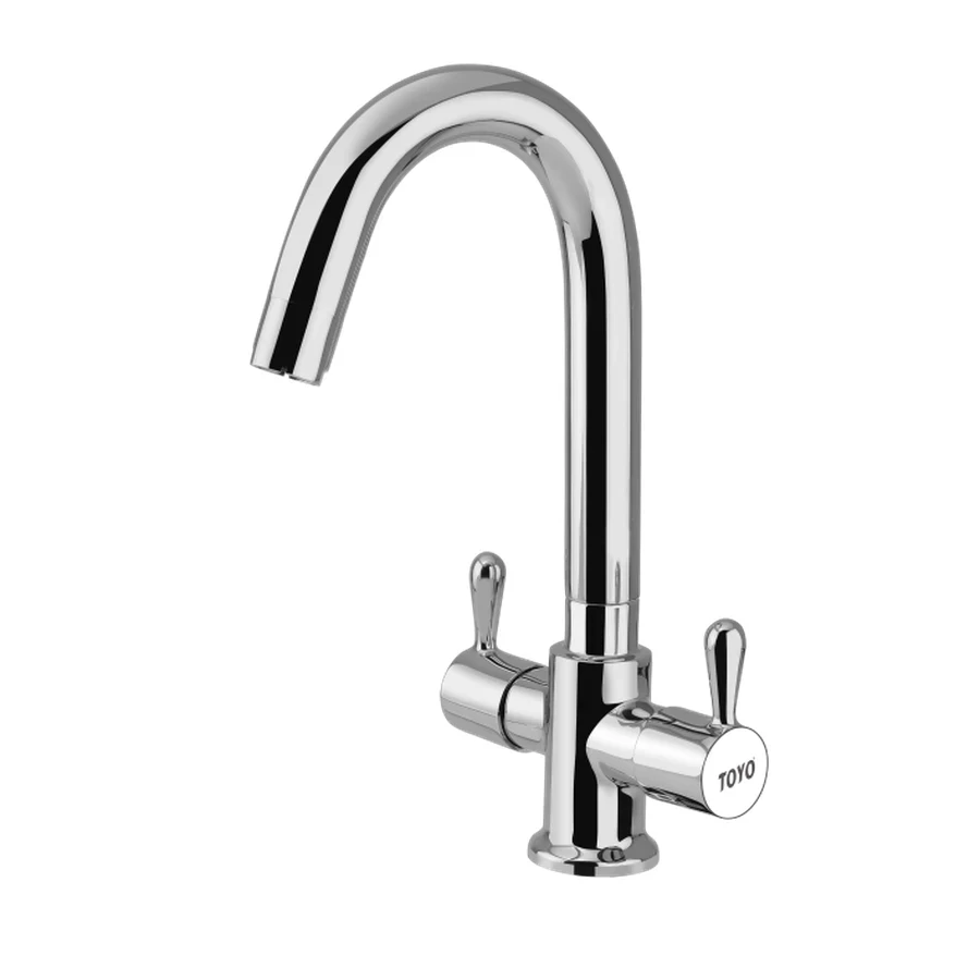 TOYO BE-51621 Centre Hole Sink Mixer - Regular Swan Neck, Dual Brass Handles, CP Chrome Finish