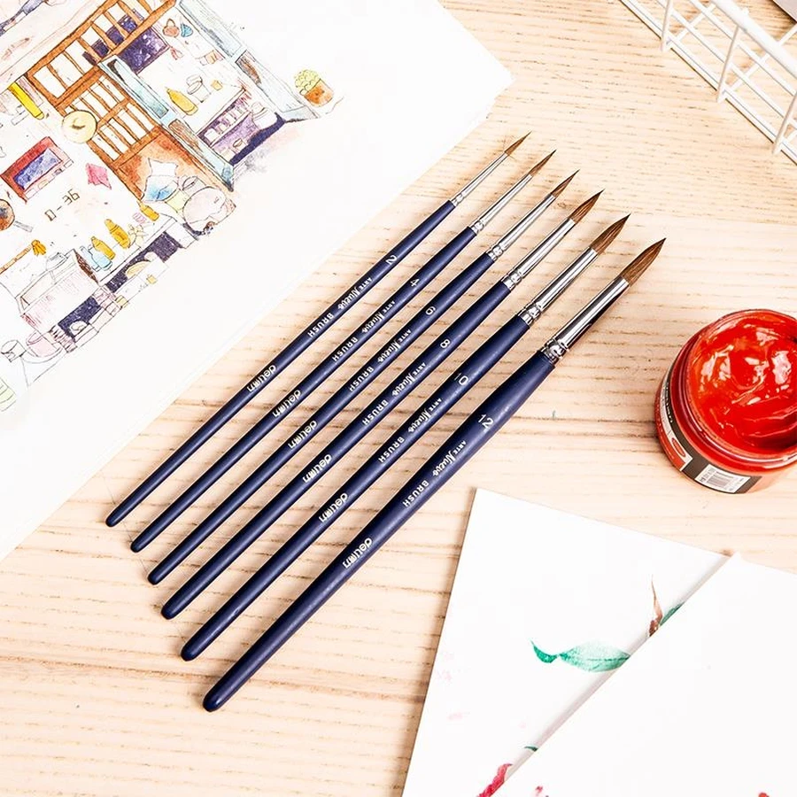 Deli E73893 Arte Neuvo Round Paint Brush Set - 6 Professional Multi-Size Brushes (2-12) for Watercolor, Acrylic, Oil, and Gouache Painting