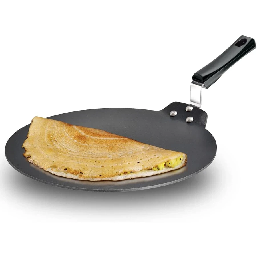 Hawkins NDT33 Nonstick Dosa Tava | Extra Thick Heavy Gauge Hard Anodised Aluminium | Stay-Cool Handle | Gas Compatible | Gray