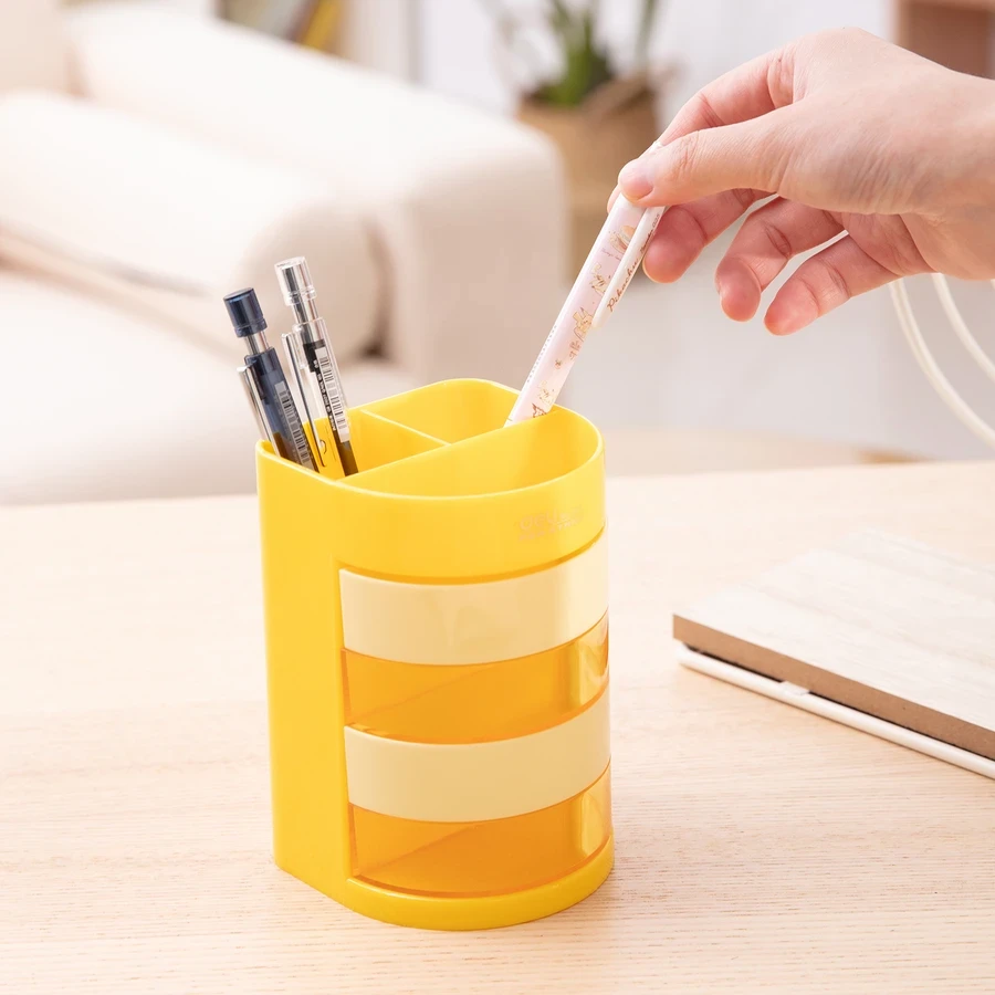 Deli E904 Multi-Function Desk Organizer - 4 Rotatable Drawers, 3 Compartments, PS Plastic, Yellow