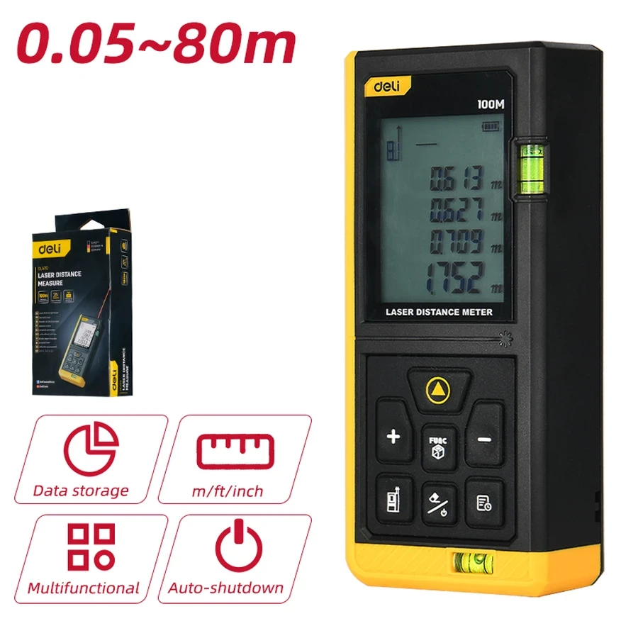 EDL4170 Professional Laser Distance Measure 100m - Millimeter-Level Accuracy, Dual Laser, 1.7" Display, 30 Data Storage & Full Calculation Functions (Yellow)