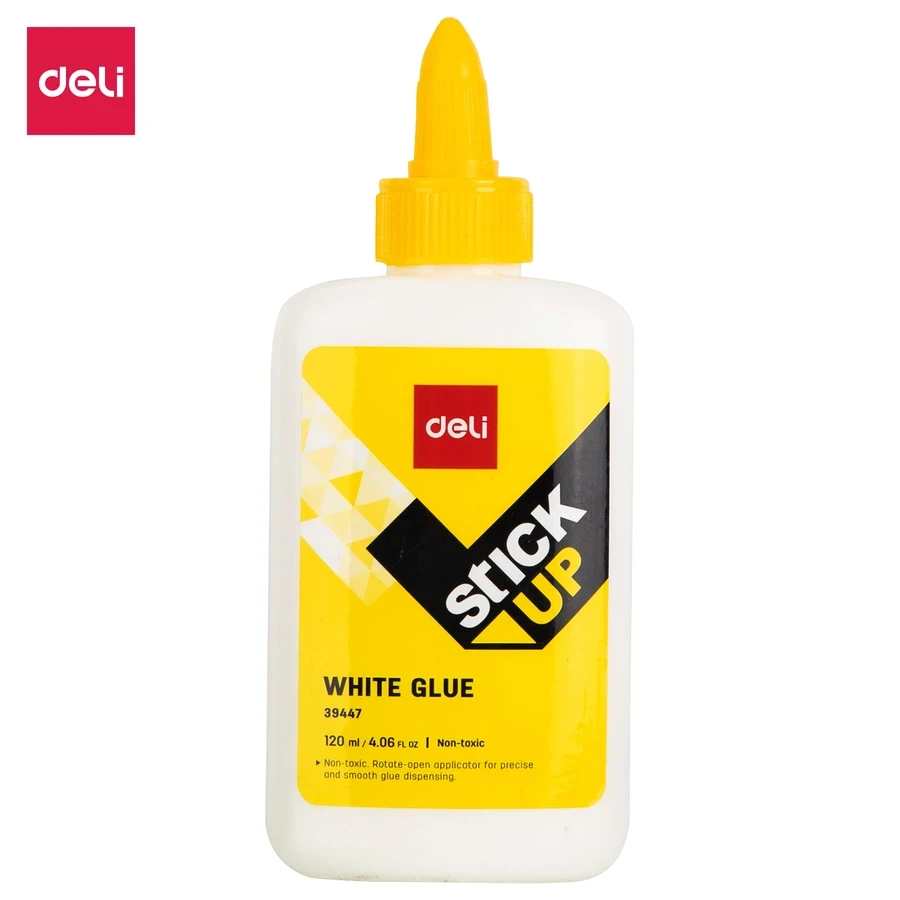 Deli E39447 Jumbo Washable White Glue - 120mL Non-Toxic, Strong Adhesive, Twist-Lock Precision Applicator