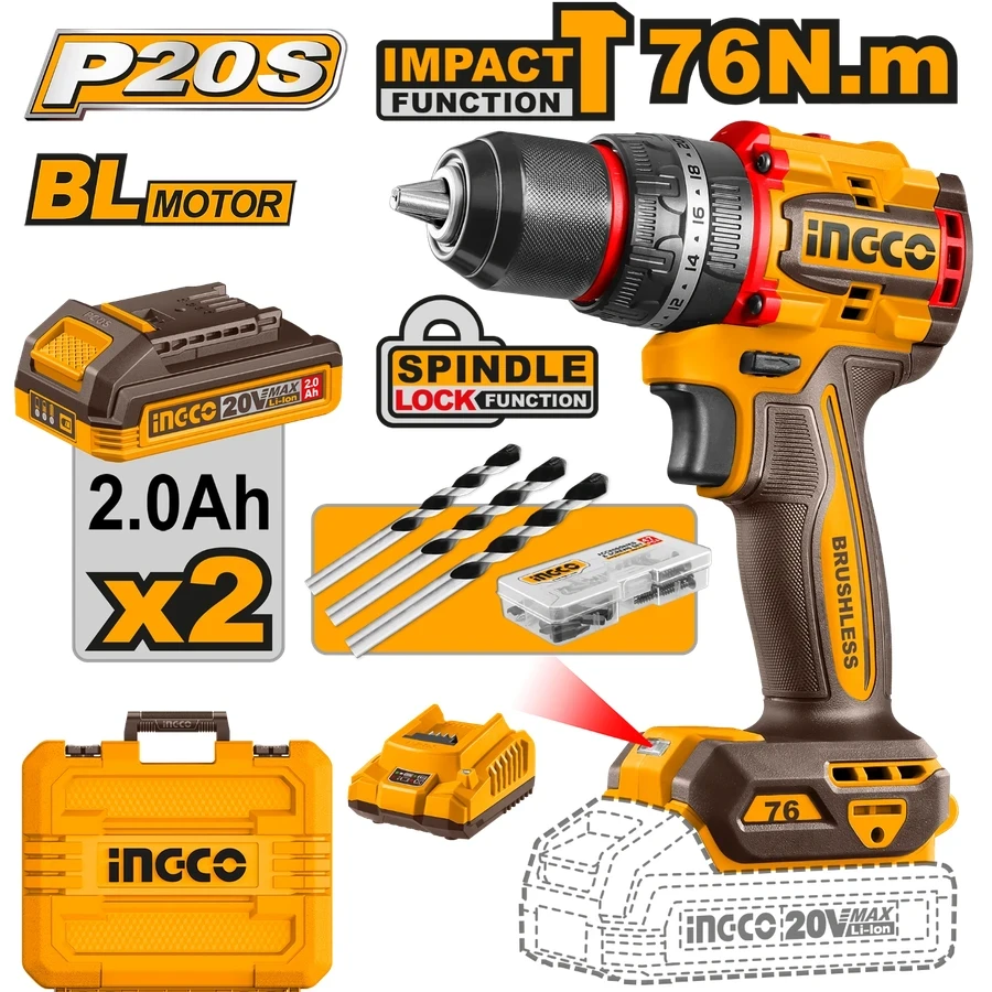 Compact Brushless Cordless Impact Drill | CIDLI20768 | 20V Max | 76Nm Heavy-Duty Power