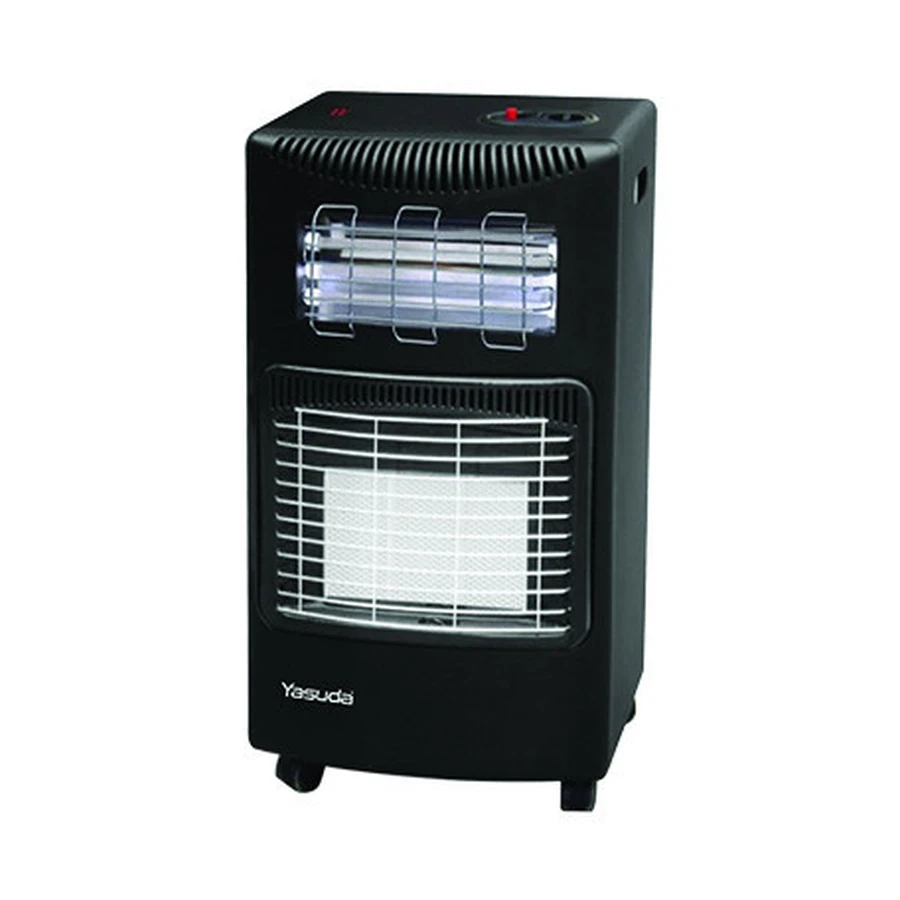 Yasuda YS-168D Black Gas/Electric Dual Heater - 4.2KW Gas & 1500W Electric Power with CO2 Sensor, Piezo Ignition, and Castors