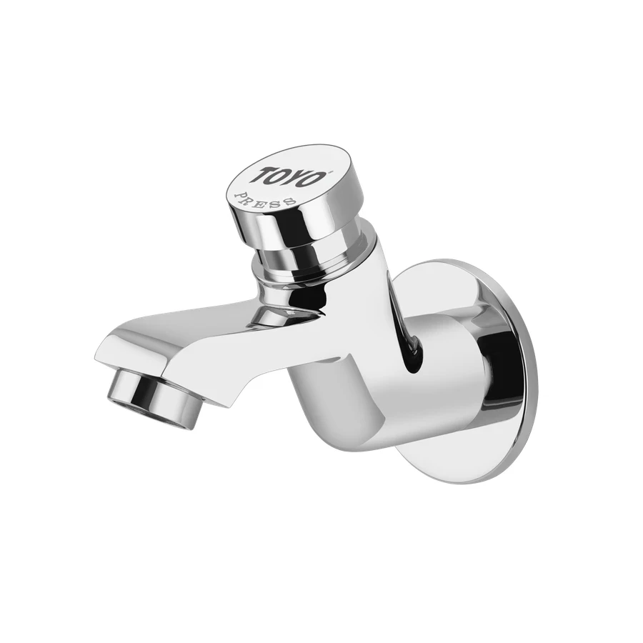 TOYO PM-51802 Push Metric Bib Cock - Auto Closing, Premium Brass Body, CP Chrome Finish, Water Saving Tap