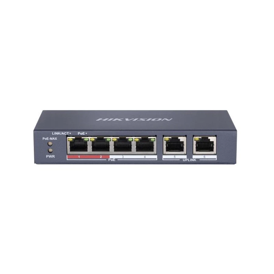 Hikvision DS-3E0106P-EM / DS-3E0310P-EM Dual Uplink PoE Switch | 4-8 PoE Ports | 300m Long Range | 6KV Surge Protection | Metal Case