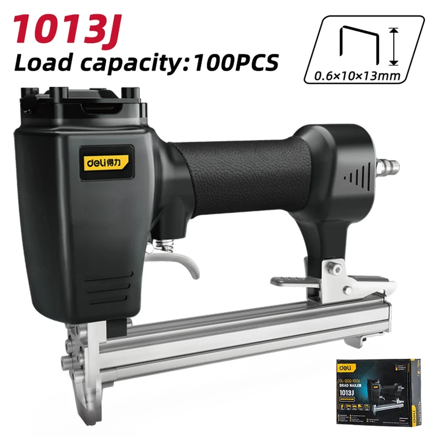 EDL-QDQ-1013J Pneumatic Brad/Staple Nailer (1013J) - 10-22mm Capacity, Durable Alloy Gun Head, 100 Nails/Staples Capacity (Black)