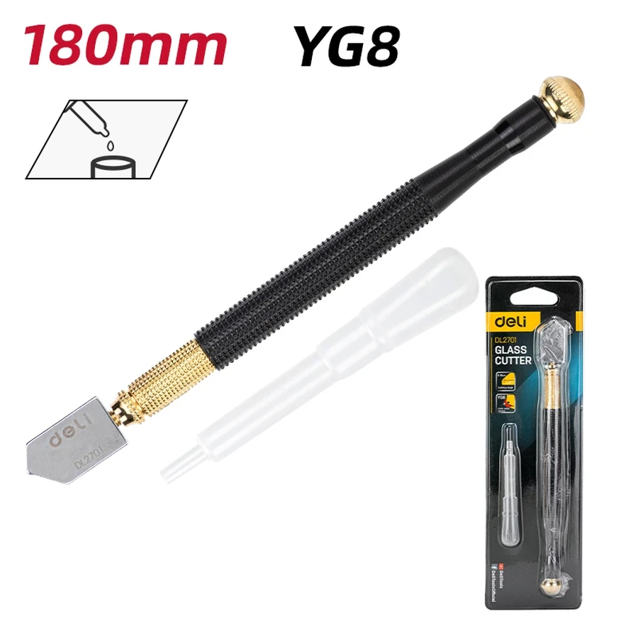 EDL2701 Diamond Tip Glass Cutter 3-12mm - YG6 Carbide Wheel, Precision Scoring, Rotatable/Replaceable Shank, Ideal for 3mm to 12mm Glass (Black)