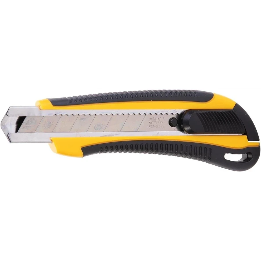 Deli E2064 Professional Soft-Touch Utility Knife - 18mm SK2 Hard Blade, Auto-Lock Safety, Yellow
