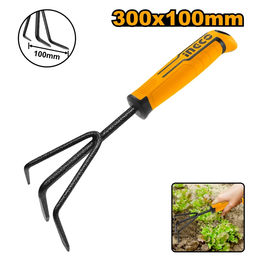 INGCO 300mm Gardening Hand Rake | Carbon Steel | Patent Design | HGR1008