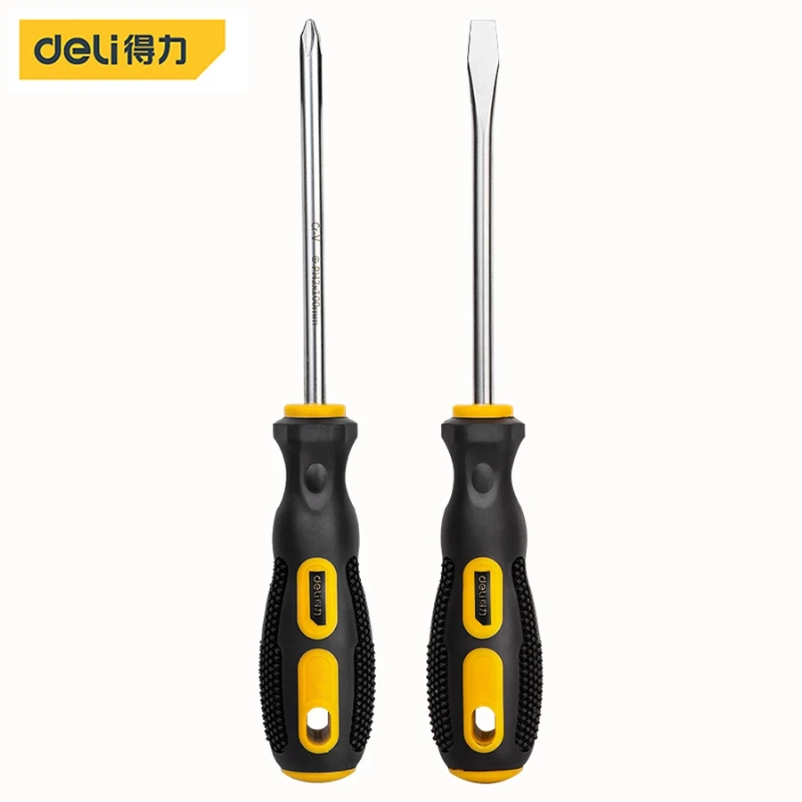DL260002B 2-Piece Essential Screwdriver Set - Slotted and Phillips Tips, High-Visibility Yellow Handles, Durable for Home and Workshop Use