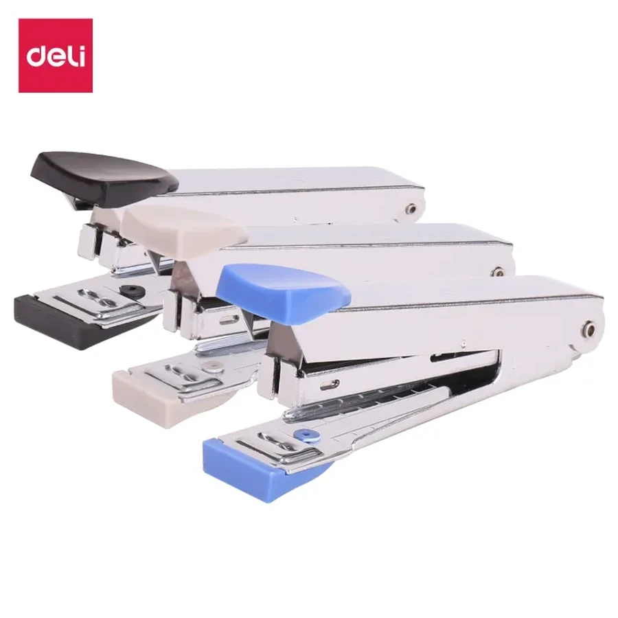 Deli E0224 Desktop Stapler - 15 Sheets Capacity, Uses No. 10 Staples (50-Pin Load), Available in Blue, Black, and Grey