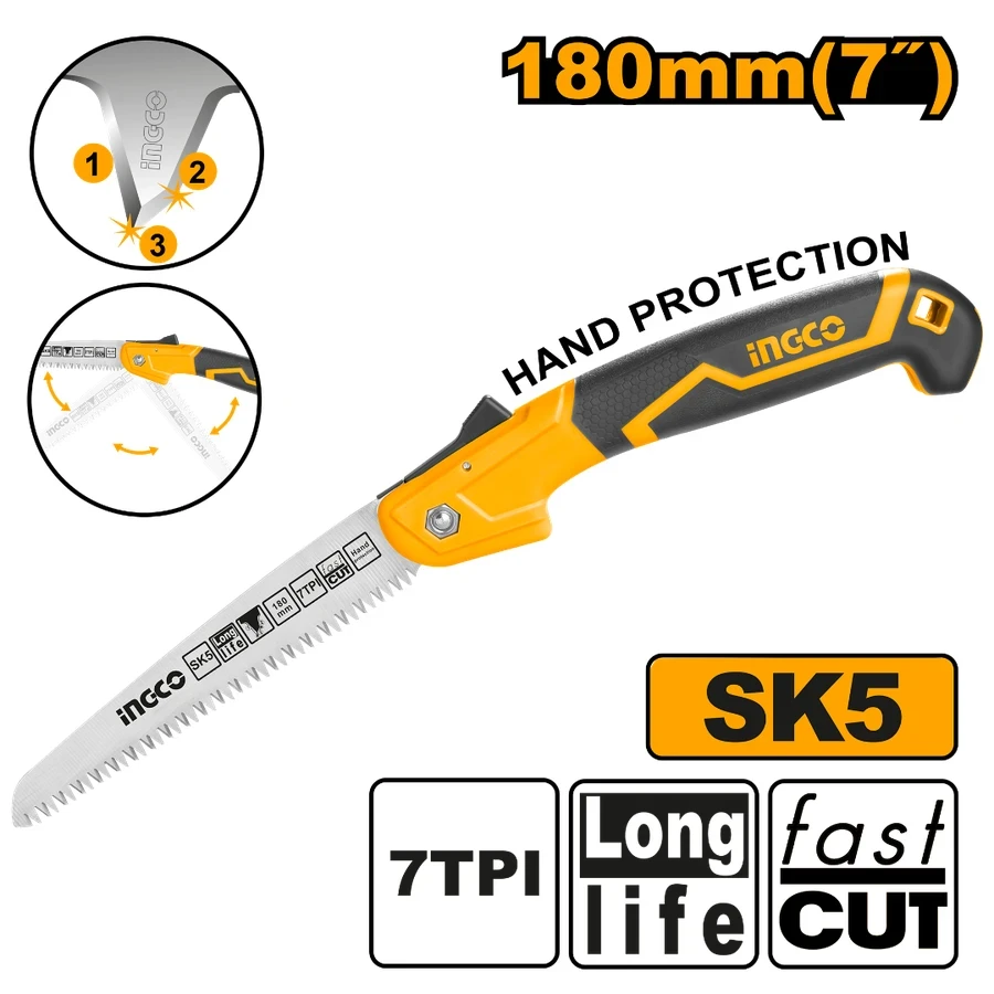INGCO 7" Professional Folding Saw | Taiwan SK5 Steel | Triple Edge Teeth | HFSW1808