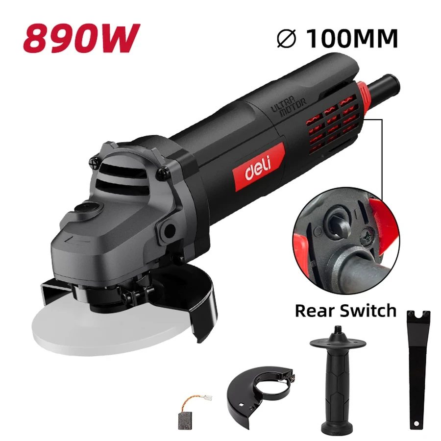 EDE-JM100-3E Angle Grinder 890W - 100mm (4") Disc, 12,000 RPM, Compact Design, Machined Steel Gears & Triple Guard Spindle (Red)