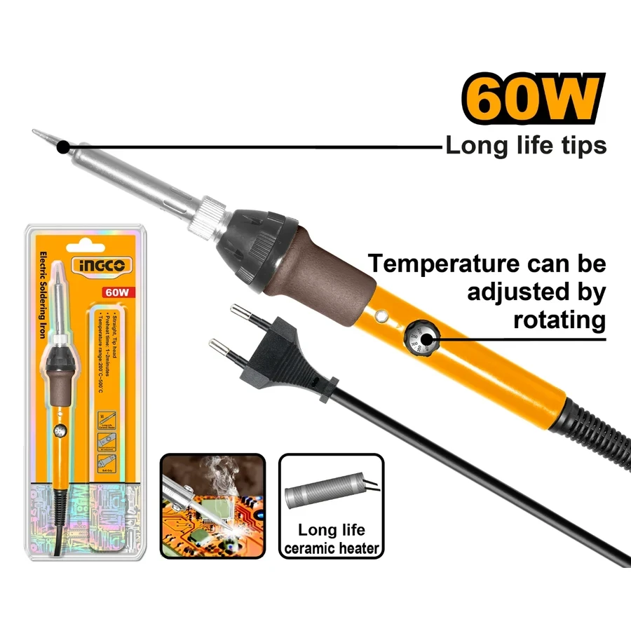 INGCO 60W Adjustable Temperature Soldering Iron | Ceramic Heater | SI016831