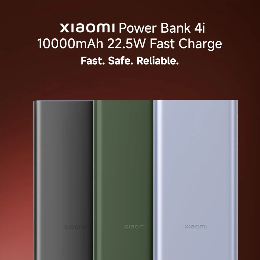 Xiaomi Power Bank 4i 10000mAh | 22.5W Fast Charge | Triple Port Output | Durable Steel Casing | Black, Green & Purple