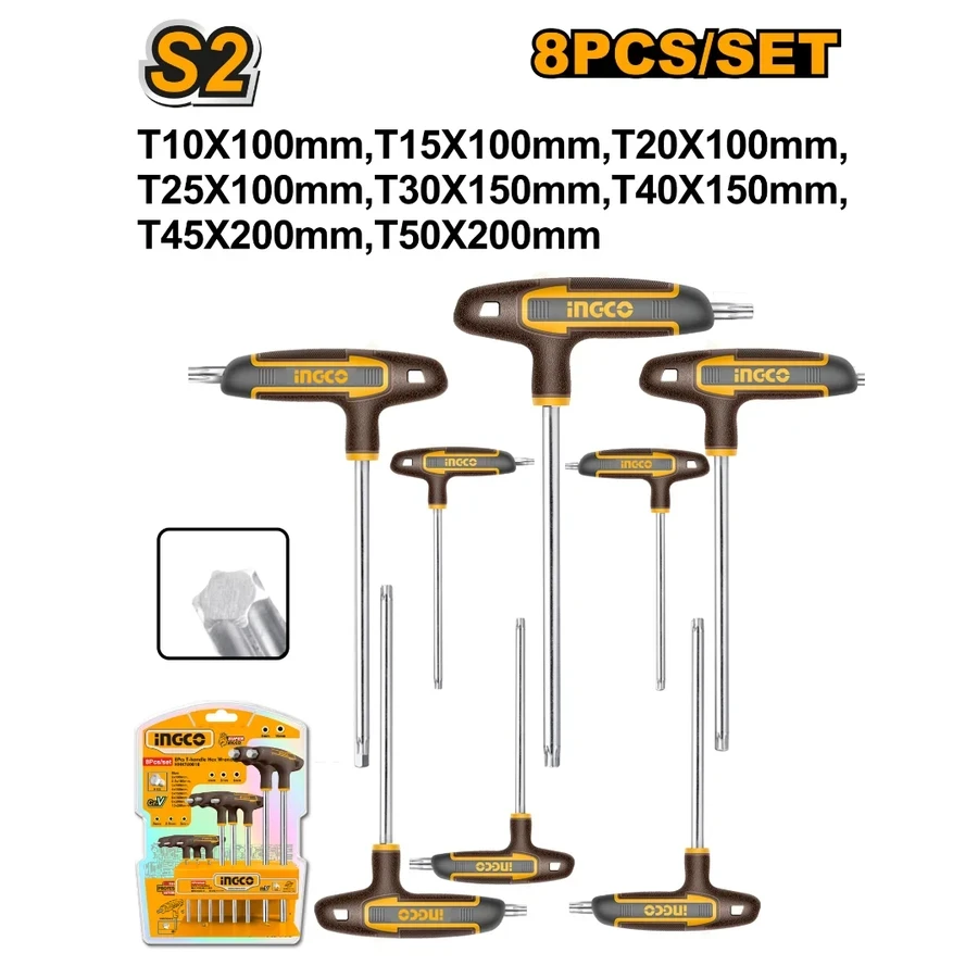 Professional 8 Pcs T-Handle Torx Wrench Set | HHKT80838 | S2 Industrial Steel