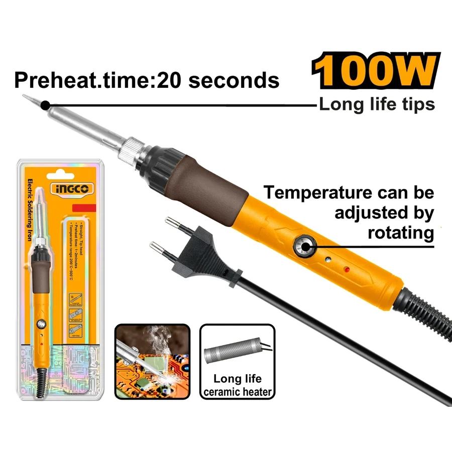 INGCO 100W High-Speed Adjustable Soldering Iron | 20s Preheat | SI0110831