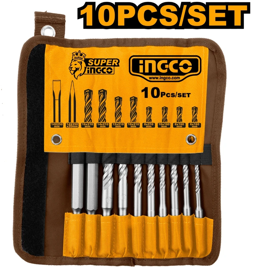 SDS Plus Hammer Drill Bits & Chisel Set | AKD2101 | 10 Pcs Heavy-Duty Industrial Set