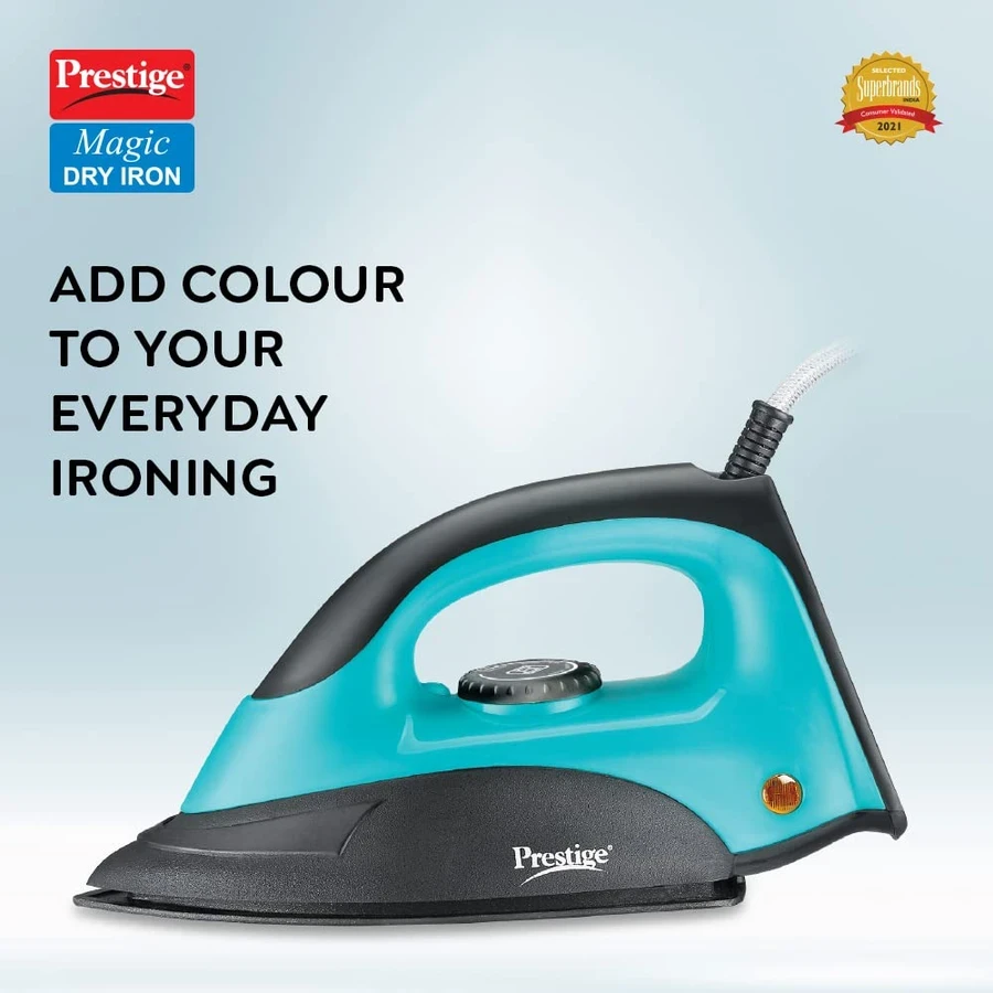 Prestige Magic Dry Iron PDI07 41770 | Greblon Coated Non-Stick Soleplate | 1000 Watts | Adjustable Thermostat | White