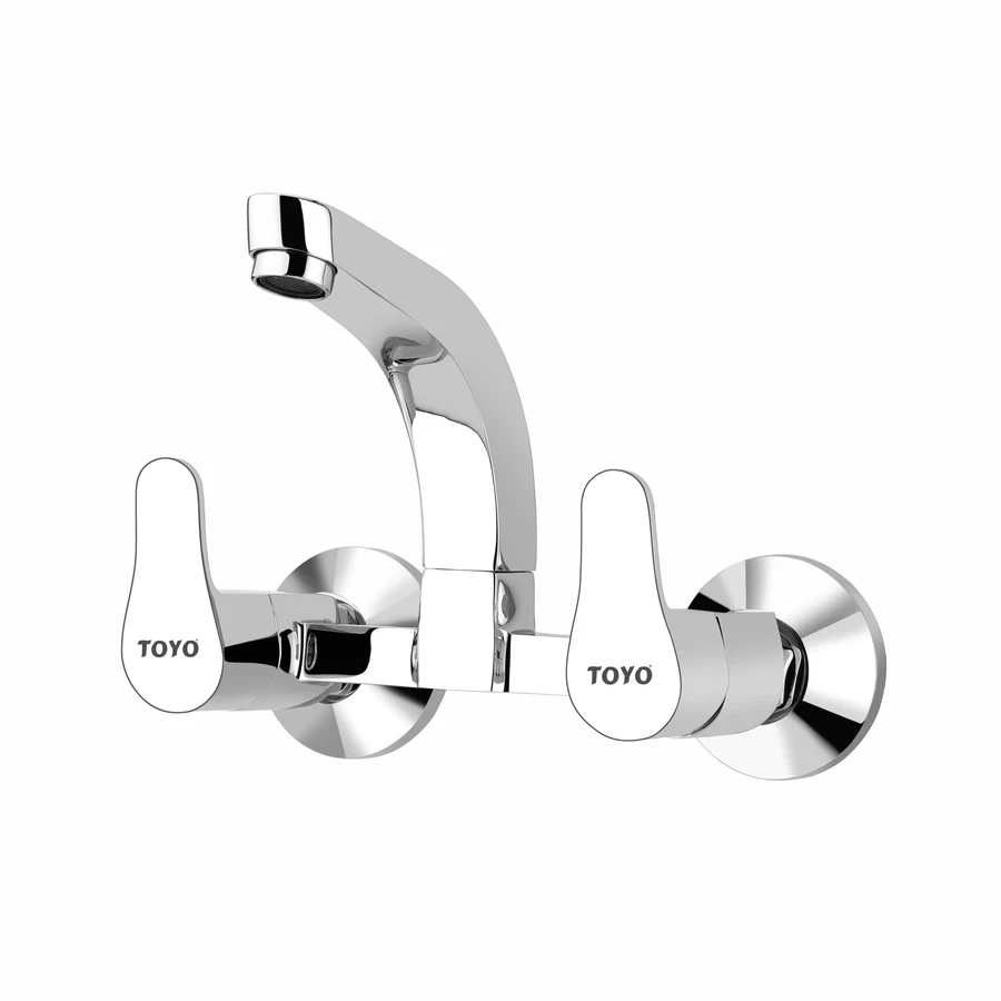 TOYO EM-51227 Sink Mixer - Square Heavy Brass Spout, CP Chrome Finish, Premium Dual Handle Faucet