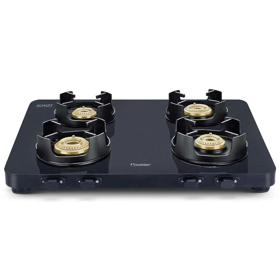 Prestige 40288 Edge PEBS 04 Gas Stove | 4 Tri-Pin Brass Burners | 6mm Toughened Glass | Ultra-Slim Design | Spill-Proof | Black