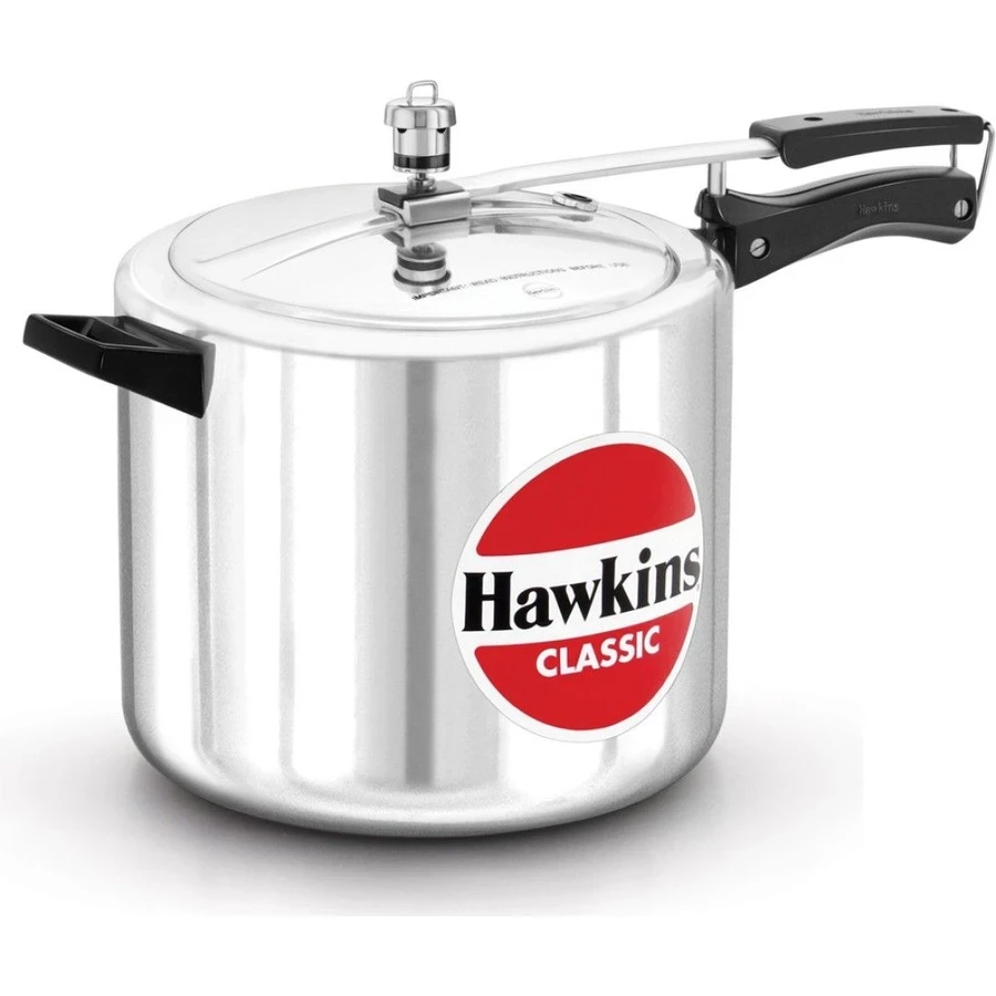 Hawkins Classic Pressure Cooker | 10L / 12L Professional Capacity | Pure Virgin Aluminium | Inside-Fitting Safety Lid | Mirror Polished Silver