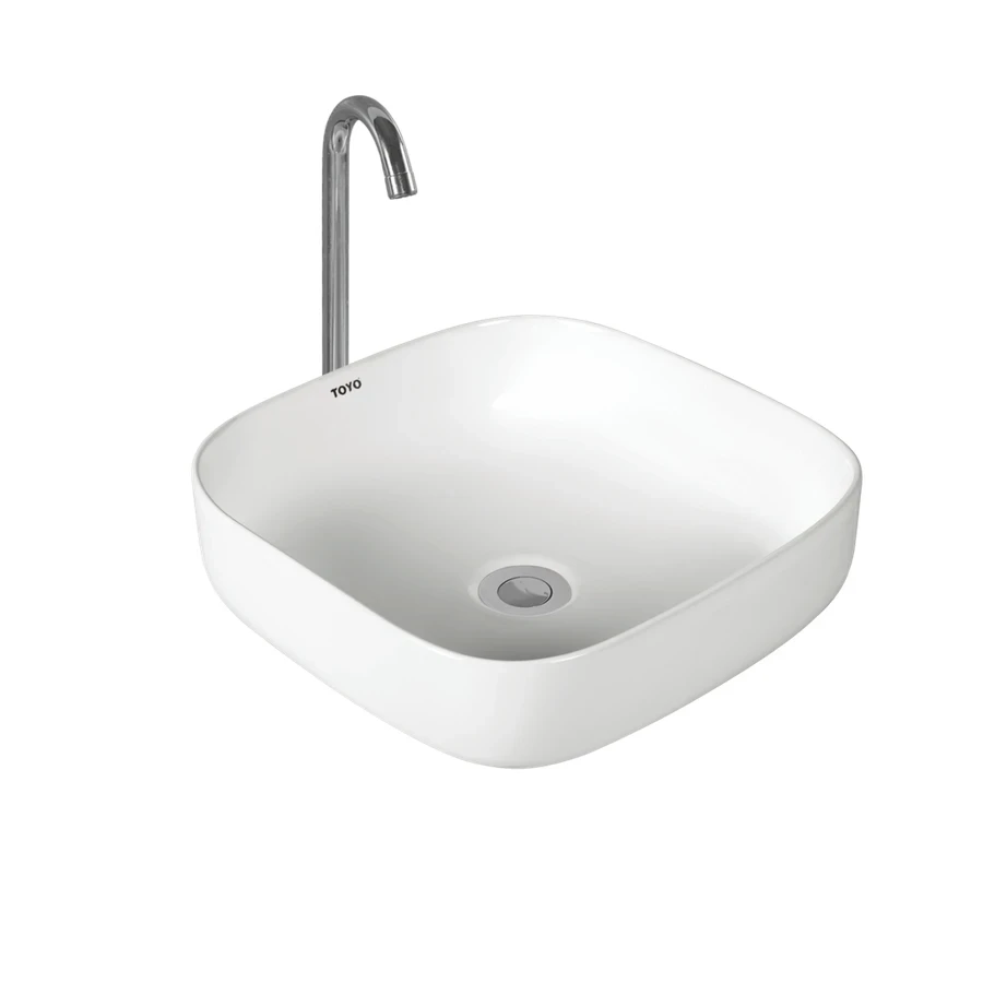 TOYO 24136 Counter Top Basin - Square Shape, White Ceramic Vessel Sink (410 x 410 x 120 mm)
