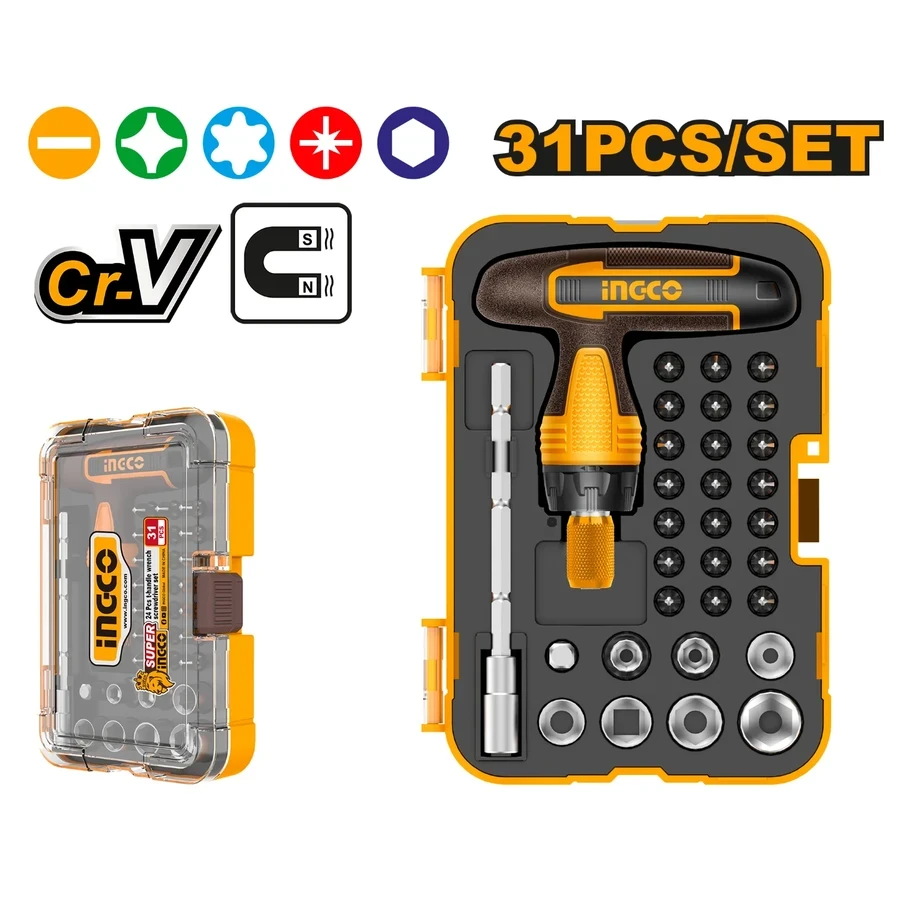 Professional 31 Pcs T-Handle Wrench Screwdriver Set | HKSDB0318 | Industrial CR-V Steel