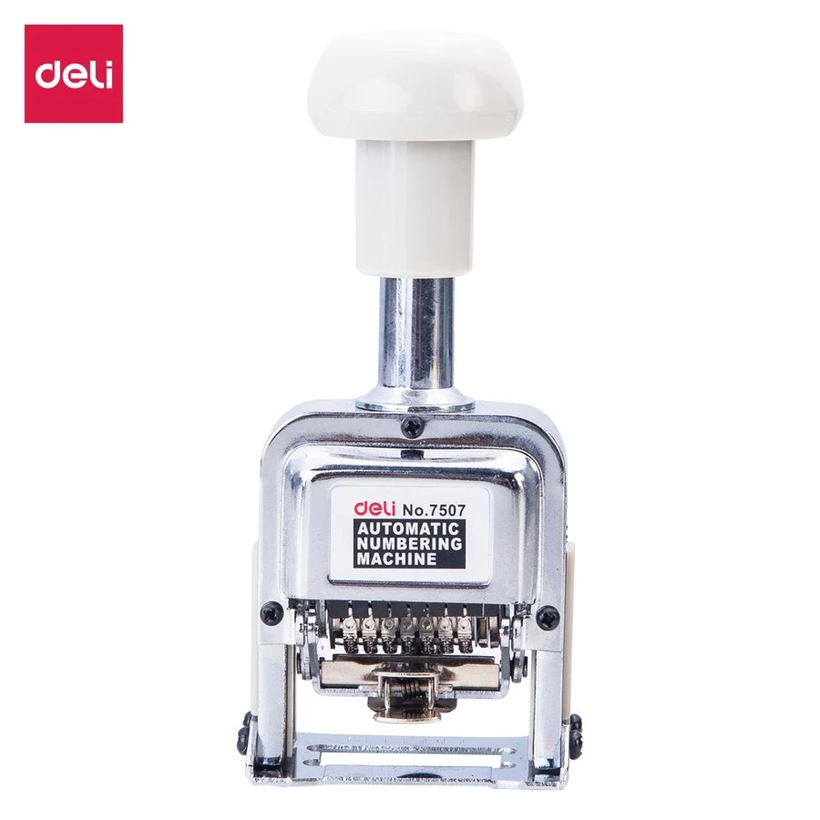 Deli E7507 Automatic Numbering Machine - 7 Digits, 5 mm Letter Height, Clear Number Marking, and Compact Storage Lock