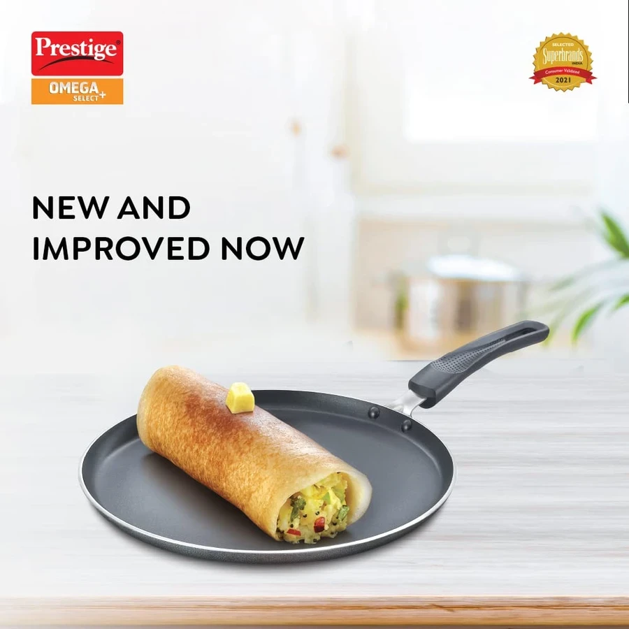 Prestige 30710 Omega Select Plus Omni Tawa 275mm | 3-Layer Metal Spoon Friendly Non-Stick | Gas Compatible | Black