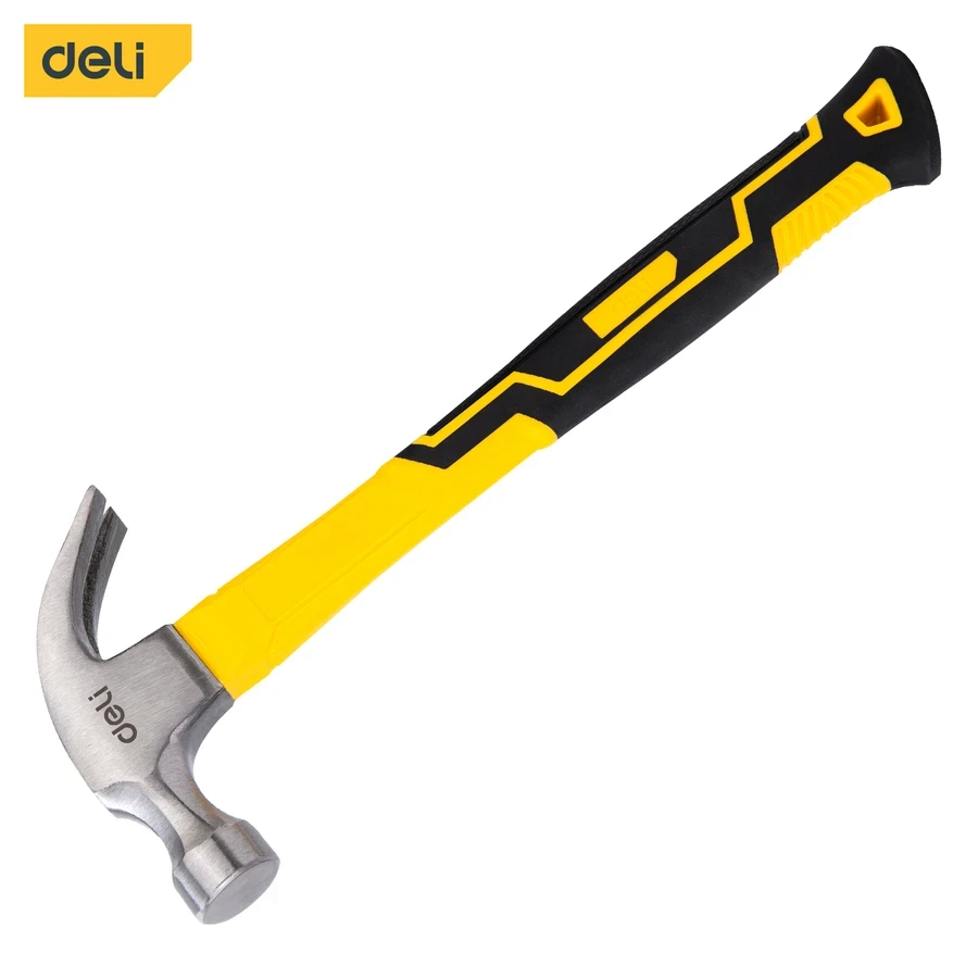 EDL5002 Professional Claw Hammer 0.5kg (17.6oz) - High-Carbon Steel Head, Secure Embedded Design, High-Strength Fiberglass Handle (Yellow)