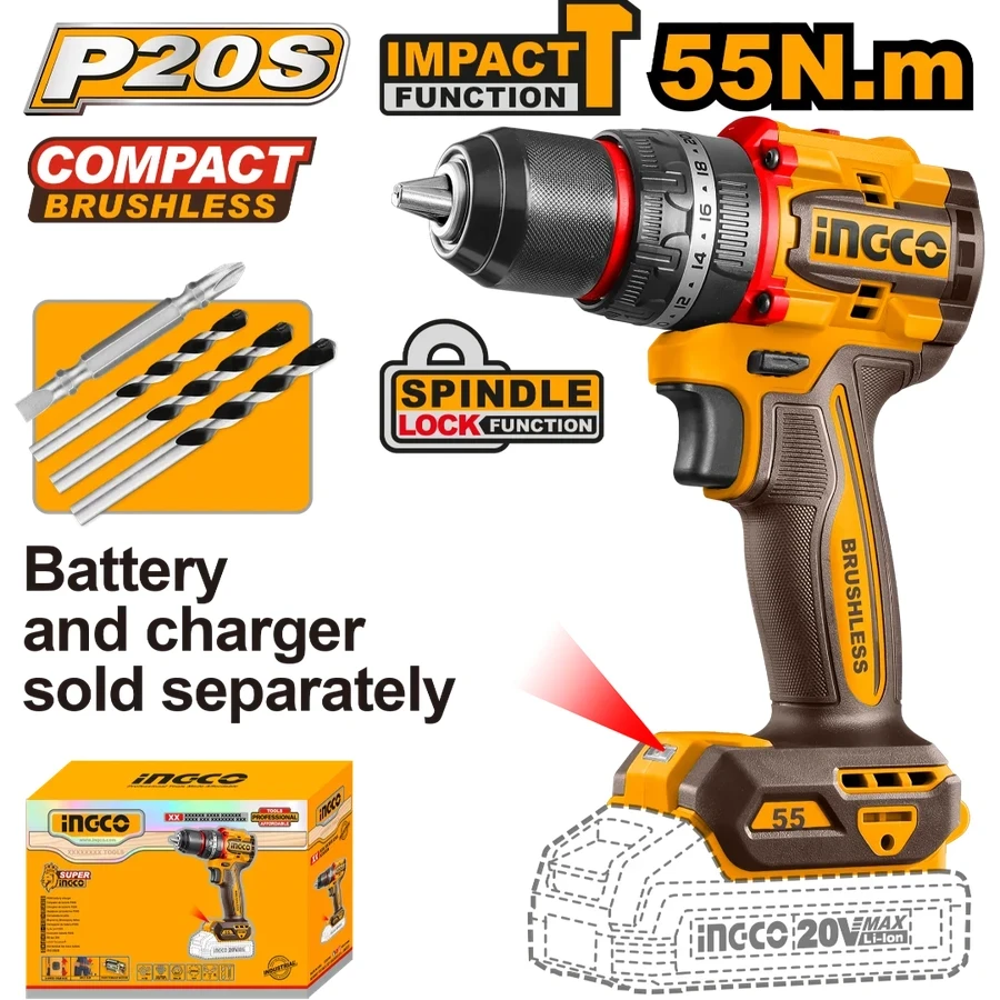 Compact Brushless Cordless Impact Drill | CIDLI205581 | 20V Max | 55Nm Power (Unit Only)