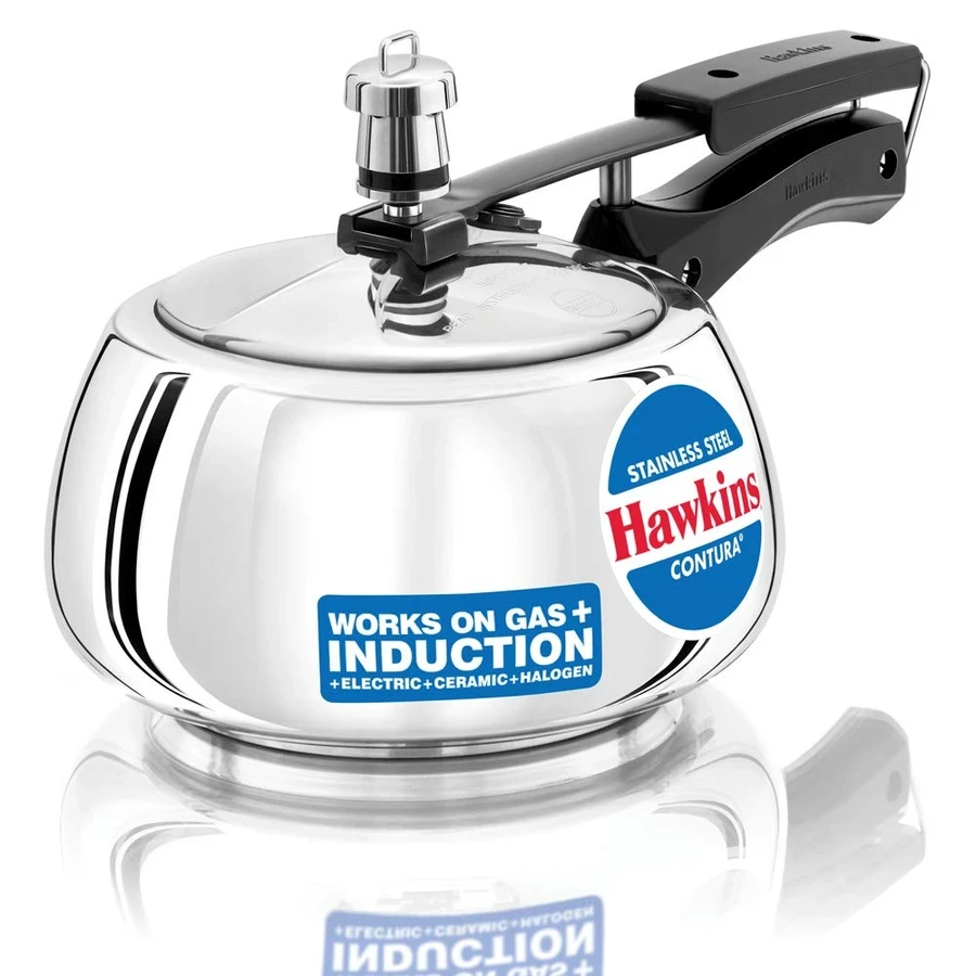 Hawkins SSC50 5L Stainless Steel Contura Pressure Cooker | AISI 304 Grade | 6.6mm Sandwich Bottom | Induction Compatible | Silver