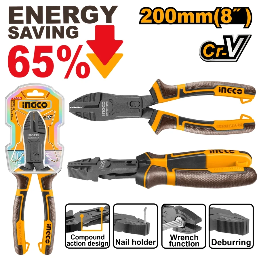 High-Leverage Compound Action Combination Pliers | HCCP58200 | 8" (200mm) | Teflon Coated Cr-V