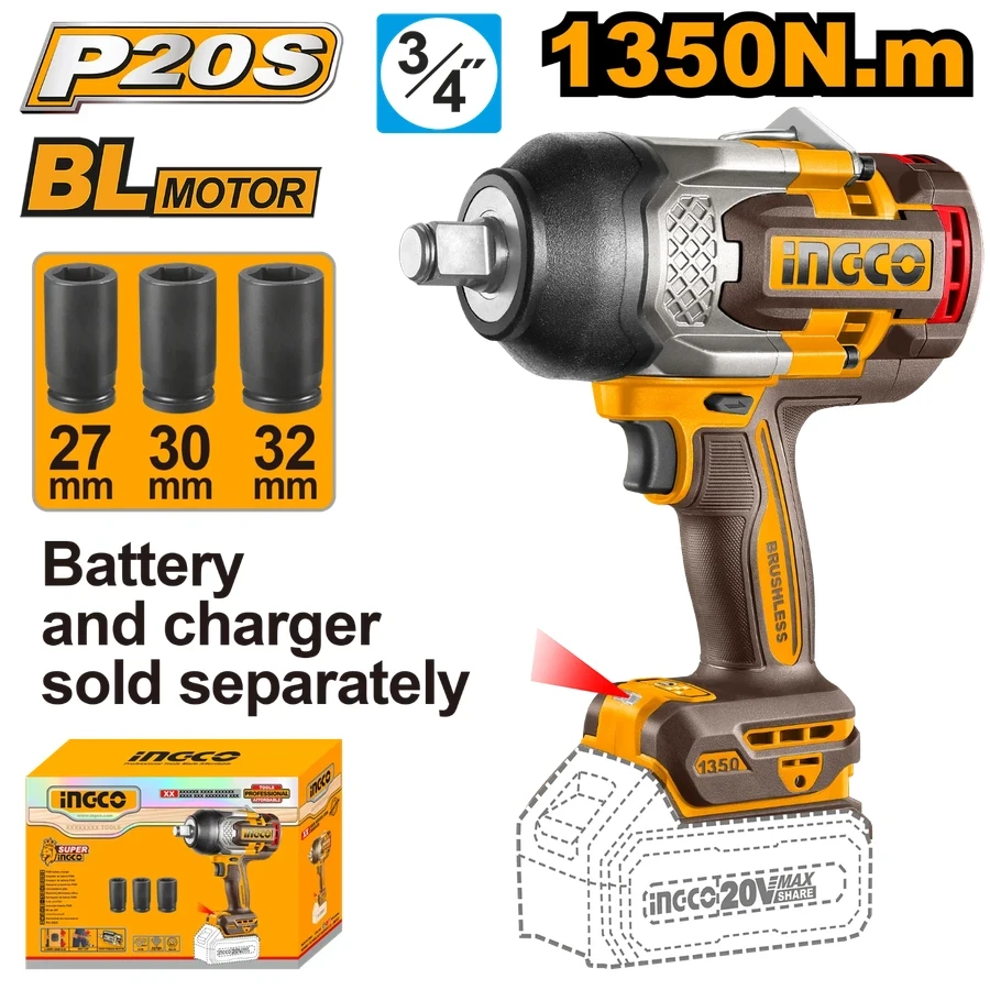 Cordless Impact Wrench | CIWLI201351 | 20V Max | 1900Nm Heavy Industrial Powerhouse (Unit Only)