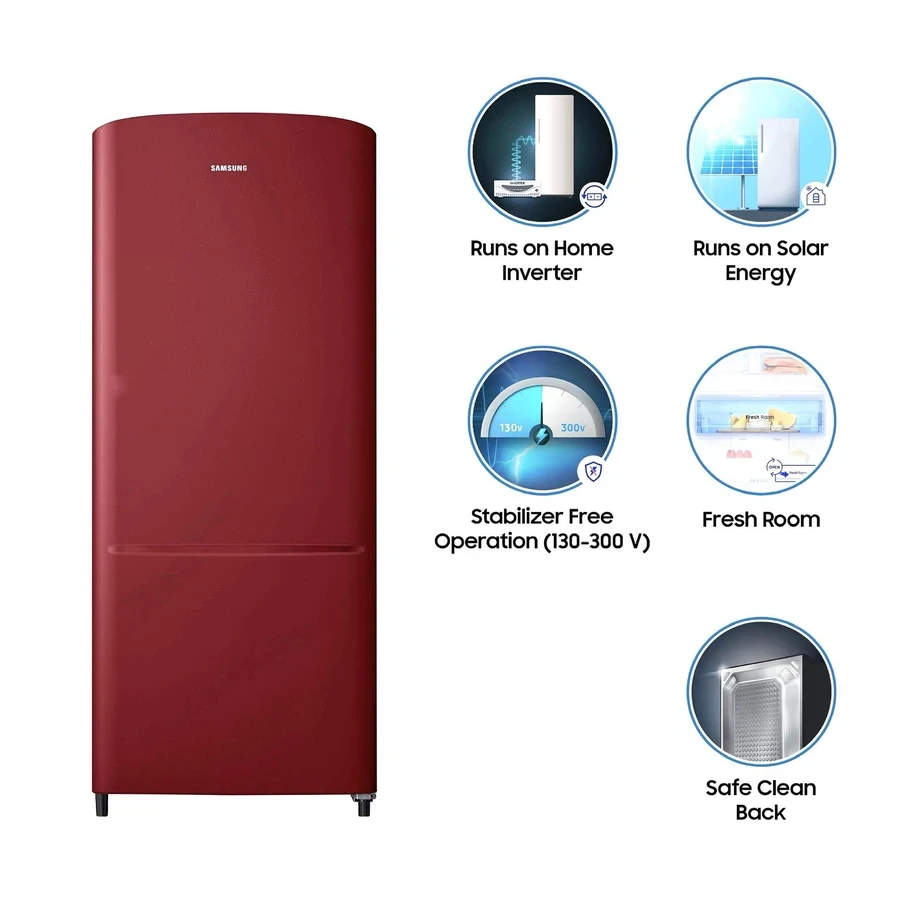 Samsung RR20C20C2RH/IM 192L Single Door Refrigerator | Digital Inverter Technology | Red Scarlet | Toughened Glass Shelves | Direct Cool