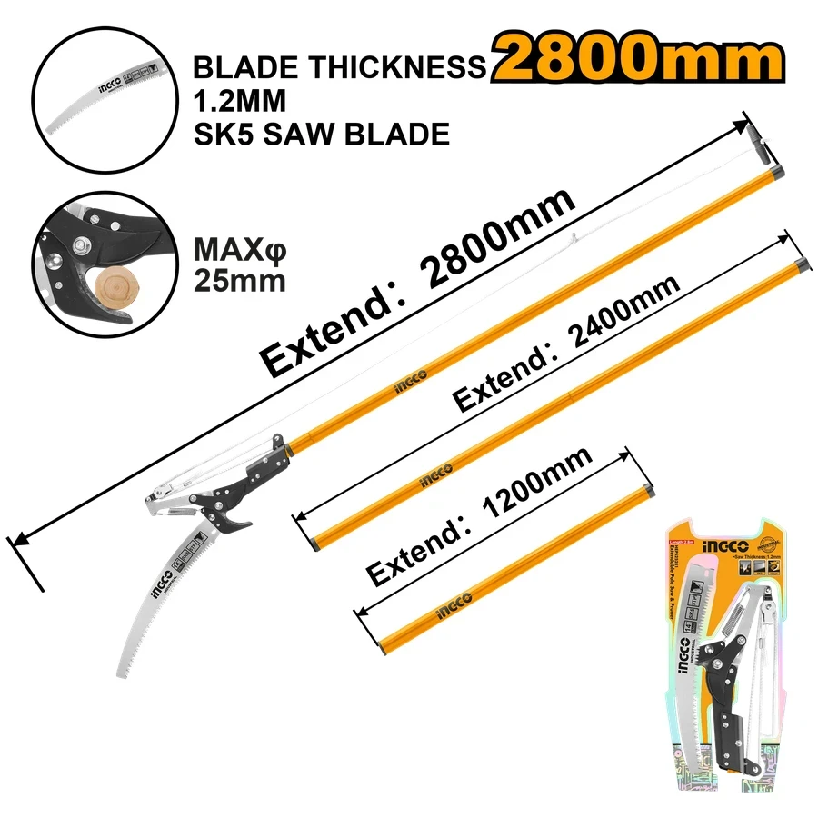 Professional Extendable Pole Saw & Pruner | HEPS25281 | 2.8m Total Reach