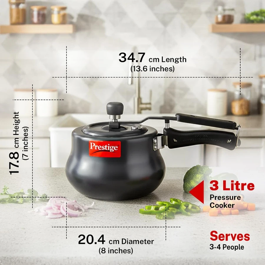 Prestige 10760 Nakshatra Plus Svachh HA Handi | 3 LTRS | Hard Anodised Aluminum | Unique Deep Lid Spillage Control, Optimized Wide Base, Gas & Induction Compatible