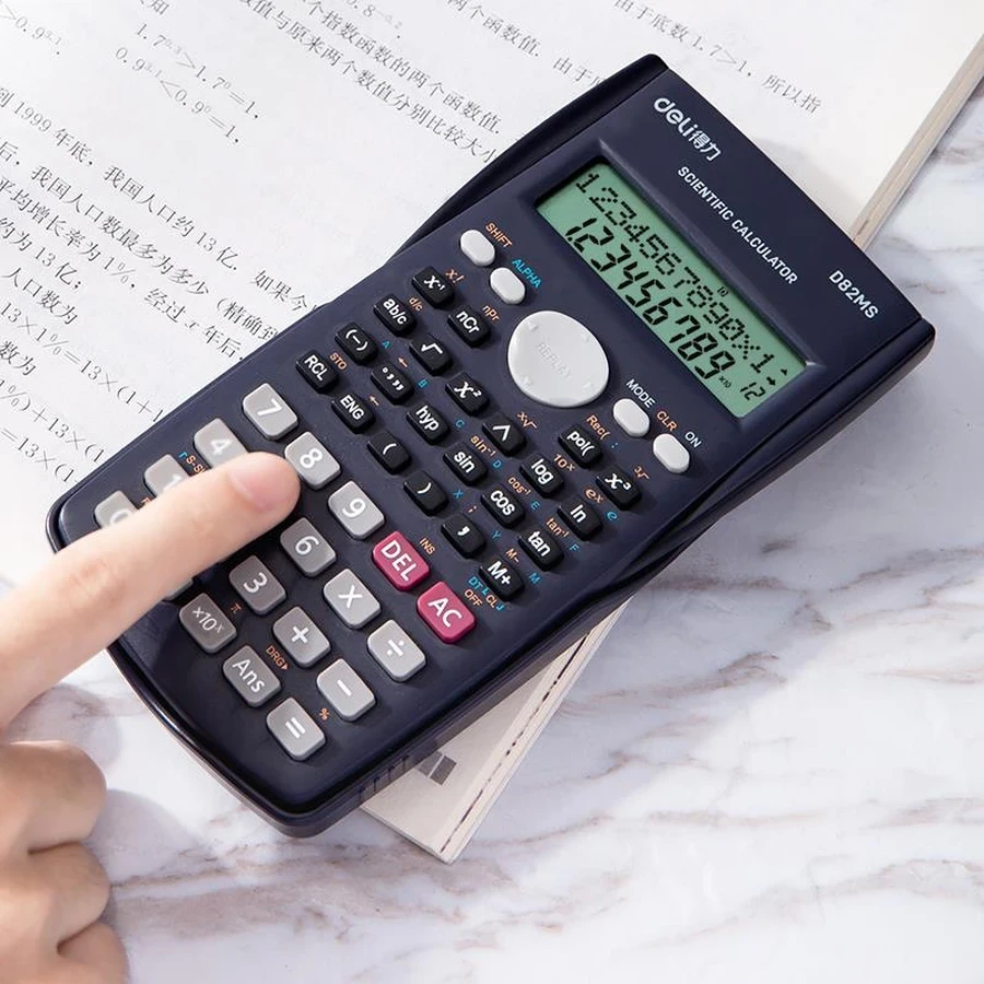 Deli ED82MS Scientific Calculator - 240 Functions, 10+2 Digits, Dual Power (Solar/Battery), 2-Line Layer LCD for Students