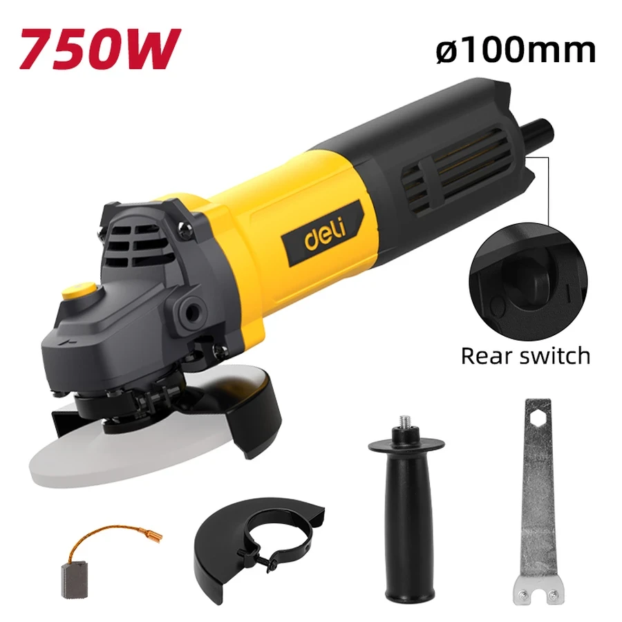 EDL-JM100-E1 Angle Grinder 750W - 100mm (4") Disc, 12,000 RPM, Slim Thin Handle for Comfortable Grip, Low Vibration (Yellow)