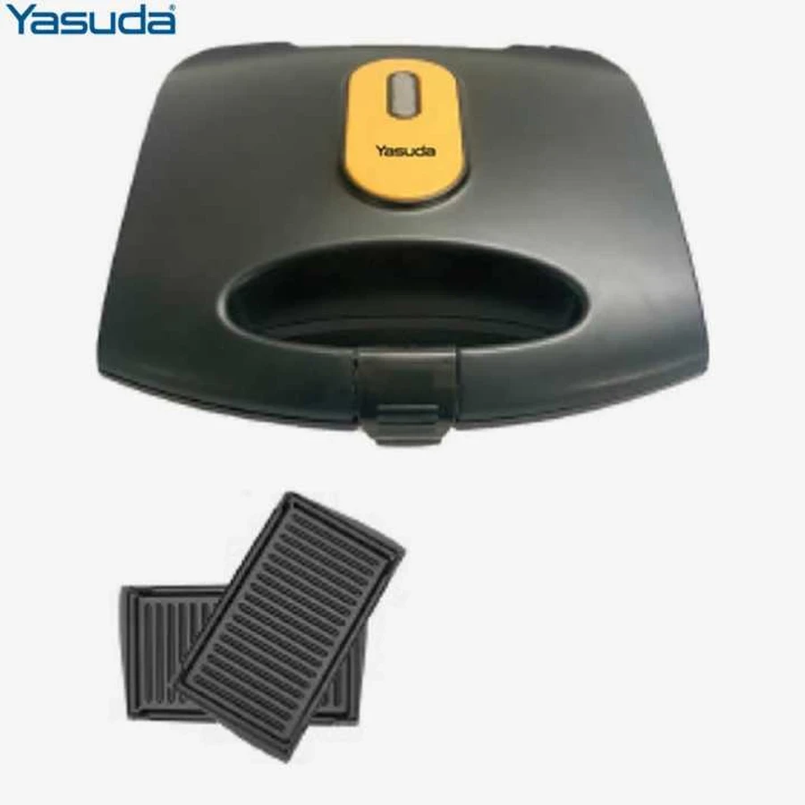 Yasuda YS-SMG02 Sandwich Maker with Glassy Finish Yellow Design | Non-Stick Grill Plates | Automatic Temperature Control & Cool Touch Handle