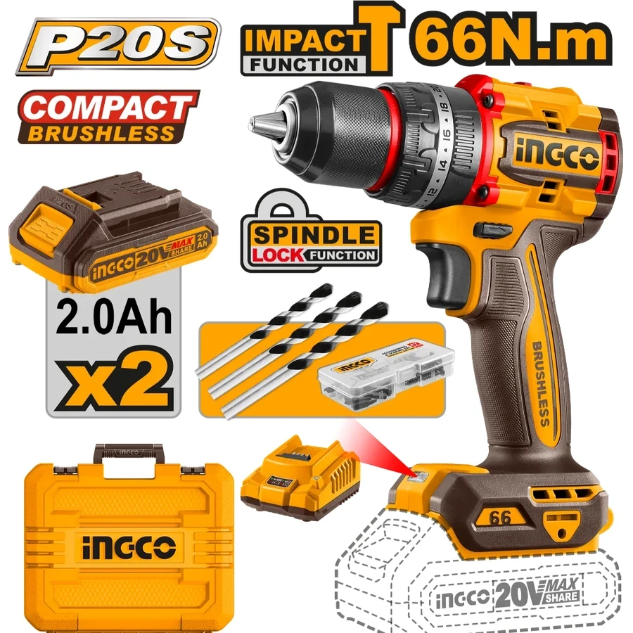 Compact Brushless Cordless Impact Drill | CIDLI20668 | 20V Max | 66Nm Ultra-High Torque
