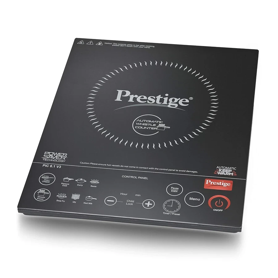 Prestige 41963 PIC 16.0+ V3 Induction Cooktop | 2200W | 7 Preset Indian Menus | Anti-Magnetic Wall | Digital Display | Black & Red